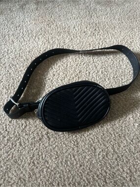 Black Quilted Oval Crossbody Belt Bag